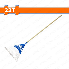 Wadfow by Winland 1200mm(22T) Wooden Handle Poly Steel Leaf Rake | Raking Leaves Grass Clipping