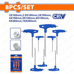 Wadfow by Winland 8PCS/Set Heat Treatment & Chrome Plate Cr-V Material T-Handle Hex Wrench WHK1481