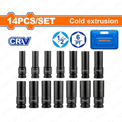 Wadfow by Winland 14PCS/Set 1/2inches Dr. Deep Impact Socket Set WMS4D02 WAD-HT