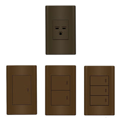 Royu by Winland Plano Series 1, 2, 3 Gang Switches Set, Outlets, Dark Wood & Dark Gray