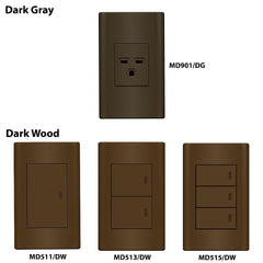 Royu by Winland Plano Series 1, 2, 3 Gang Switches Set, Outlets, Dark Wood & Dark Gray