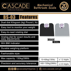 Cascade by Winland Bathroom Scale With BMI Indicator in Gray Platform made of Laminated FilmBS-03GRY