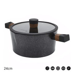 Eurochef by Winland 24cm Non-Stick Round Marble Casserole EC05 w/Tempered Glass Silicone Lid Cover