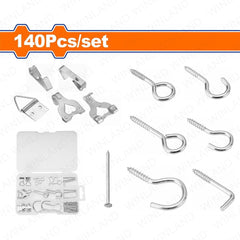 Wadfow by Winland 140pcs/set Carbon Steel Screw Hooks Kit with Galvanize Surface Treatment WVJ1B01