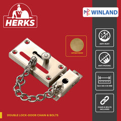 Herks by Winland Satin Stainless / Antique Brass Herks by Winland Double lock-Door Chain & Bolts