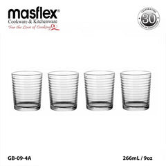 Masflex by Winland 4 Pieces Spiral Drinking Glass Tumbler Set 266mL/9oz GB-09-4A