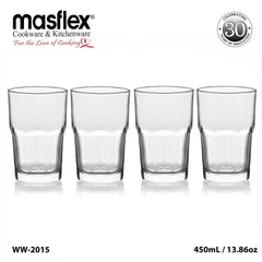Masflex by Winland 4 Pieces Beverage Drinking Glass Tumbler Set 450mL / 13.86oz WW-2015