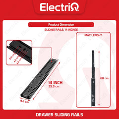 Electriq (PER PAIR) Drawer Guide Full Extension Ball Bearing Heavy Duty