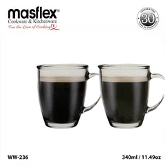 Masflex by Winland 2 Pieces 340ml / 11.49oz Glass Mug Set WW-236