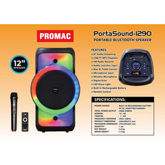 Promac by Winland 12in Portable BL Speaker with Trolley and LED Flamelight 200W PMPO PORTASOUND-1290