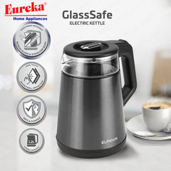 Eureka by Winland 1.2L Glass-Safe Electric Kettle Borosilicate Glass & Stainless Body Elegant Design