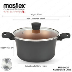 Masflex by Winland Prestige Series Induction Non-Stick Forged Casserole with Glass Lid 24cm MK-24CS
