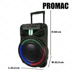 Promac by Winland 15in Portable Bluetooth Speaker w/ Trolley and 1 Wireless Mic 280W PORTASOUND-1584