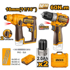 Ingco by Winland 16V/M16 4PCS Combo Kit With 2pcs M16 2.0Ah Battery Pack COSLI241295 ING-CT