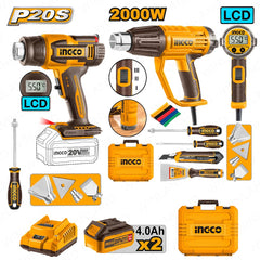Ingco by Winland P20S/20V 2PCS Combo Kit with Lithium-Ion Cordless Heat Gun COSLI241188 ING-CT