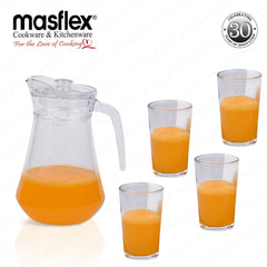Masflex by Winland 5-Pieces Diamond Glass Pitcher with Durable & High-Quality Glass Set ZW-3435B