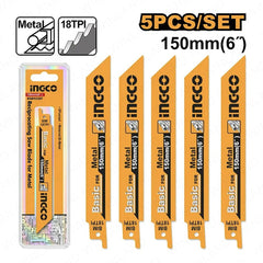 Ingco by Winland 5PCS/Set 150mm(6in) Bi-Metal Reciprocating Saw Blades for Metal RSB922EF ING-HT