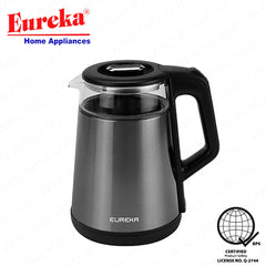 Eureka by Winland 1.2L Glass-Safe Electric Kettle Borosilicate Glass & Stainless Body Elegant Design