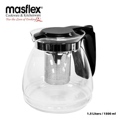 Masflex by Winland 1.5L/1500ml Borosilicate Glass Tea Pot w/ Durable High-Quality Pure Glass SS-1502