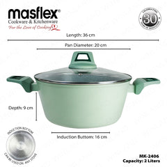 Masflex by Winland Pistachio Series Forged Casserole with Tempered Glass Lid 20 | 24 | 28cm