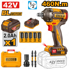 Ingco by Winland 42V/460NM(1/2inches) Brushless Motor Lithium-Ion Cordless Impact Wrench CIWLI42461