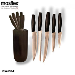 Masflex by Winland 6PCS/Set Knife Block Set - Black & Cream OW-P04 | OW-P05