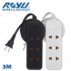 Royu by Winland 3 Universal Outlet + 1 Flat Pin Extension Cord (3M | 6M | 9M Extension) REDEC114