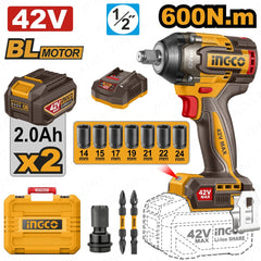 Ingco by Winland 42V/600NM(1/2inches) Brushless Motor Lithium-Ion Cordless Impact Wrench CIWLI42602