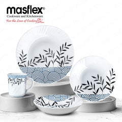 Masflex by Winland Set of 8PCS Azure, Ornate, Lavender Tempered Glass/Microwave Safe Dinnerware Set