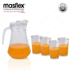 Masflex by Winland 5-Pieces Diamond Glass Pitcher with Durable & High-Quality Glass Set ZW-3435B