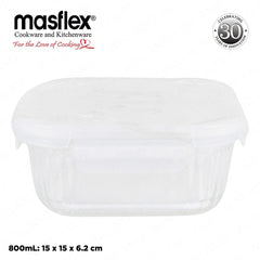 Masflex by Winland Airtight Square Borosilicate Glass Food Container with 4-Latch Locking Lid