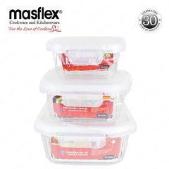 Masflex by Winland Airtight Square Borosilicate Glass Food Container with 4-Latch Locking Lid