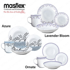 Masflex by Winland Set of 8PCS Azure, Ornate, Lavender Tempered Glass/Microwave Safe Dinnerware Set