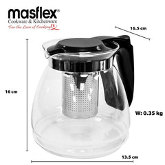 Masflex by Winland 1.5L/1500ml Borosilicate Glass Tea Pot w/ Durable High-Quality Pure Glass SS-1502