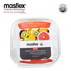 Masflex by Winland Airtight Square Borosilicate Glass Food Container with 4-Latch Locking Lid