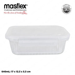 Masflex by Winland Airtight Rectangular Borosilicate Glass Food Container with 4-Latch Locking Lid