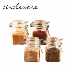 Circleware by Masflex Set of 4 PCS 3.76oz | 110ml Mini Glass Spice Jar with Gasket and Clips GF-6719