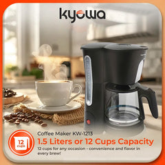 Kyowa by Winland Coffee Maker Coffee Machine 12 Cups w/ Aroma and Anti-Drip Function (Black) KW-1213