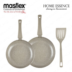 Home Essence by Masflex 3pcs Aluminum Induction Cookware w/ Ceramic Marble Non-Stick Coating Frypan