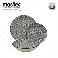 Masflex by Winland 8 Piece Set Wavy Porcelain Tempered Glass/Microwave Safe Dinnerware Set ZN-1008