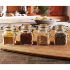 Circleware by Masflex Set of 4 PCS 3.76oz | 110ml Mini Glass Spice Jar with Gasket and Clips GF-6719