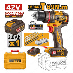 Ingco by Winland 42V/69NM Brushless Motor Lithium-Ion Cordless Impact Drill CIDLI426981 ING-CT