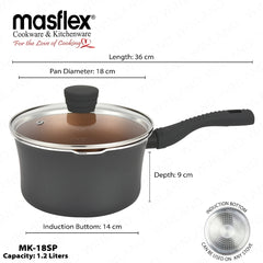 Masflex by Winland Prestige Series Induction Non-Stick Saucepan with Glass Lid 18cm | 20cm