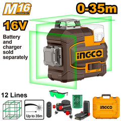 Ingco by Winland 16V/M16 Lithium-Ion Cordless 3D Laser Level Green Laser Level Range: 0~35m ING-CT