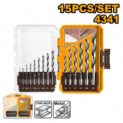 Ingco by Winland 15PCS/Set 4341 HSS Drill Bits Set for Metal AKDL51506 ING-HT