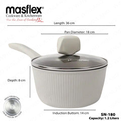 Masflex by Winland Vanilla Series Induction Non-Stick Saucepan with Glass Lid 18cm SN-180