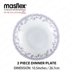Masflex by Winland Set of 8PCS Azure, Ornate, Lavender Tempered Glass/Microwave Safe Dinnerware Set