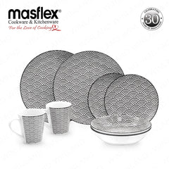 Masflex by Winland 8 Piece Set Wavy Porcelain Tempered Glass/Microwave Safe Dinnerware Set ZN-1008