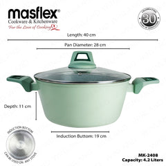 Masflex by Winland Pistachio Series Forged Casserole with Tempered Glass Lid 20 | 24 | 28cm