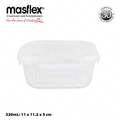 Masflex by Winland Airtight Square Borosilicate Glass Food Container with 4-Latch Locking Lid